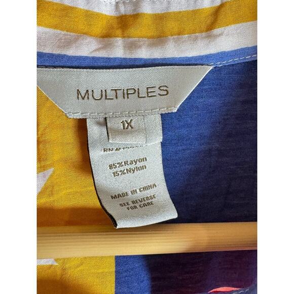 NEW Women’s Plus Size Button Up Short Sleeve Top 1X USA Star Print MSRP $67 - Picture 4 of 8